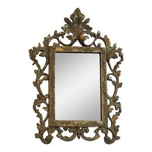 Vintage Ornate Gold Metal Vanity Mirror Baroque Rococo Table Frame 12x8”